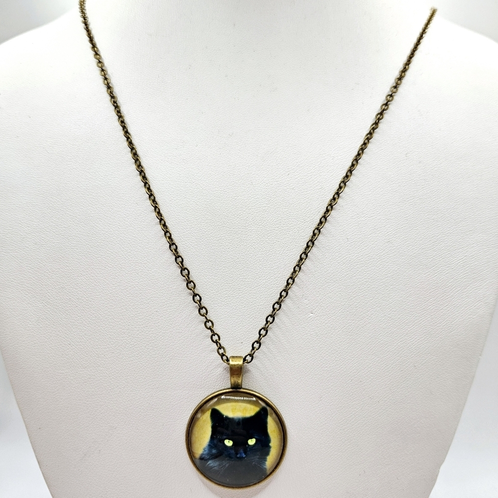 Black Cat Kitty Cabochon Necklace Halloween Witch Familiar New - Picture 2 of 5